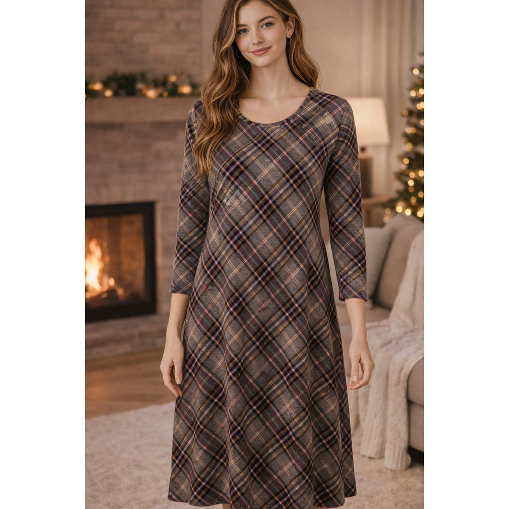 J Jill Sleep Night gown Women's Small Plaid Long Sleeve Cotton Modal Sleep Dress